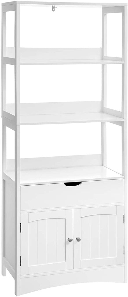 VASAGLE Floor Cabinet with Drawer 3 Open Shelves and Double Doors White - Cosy Abode