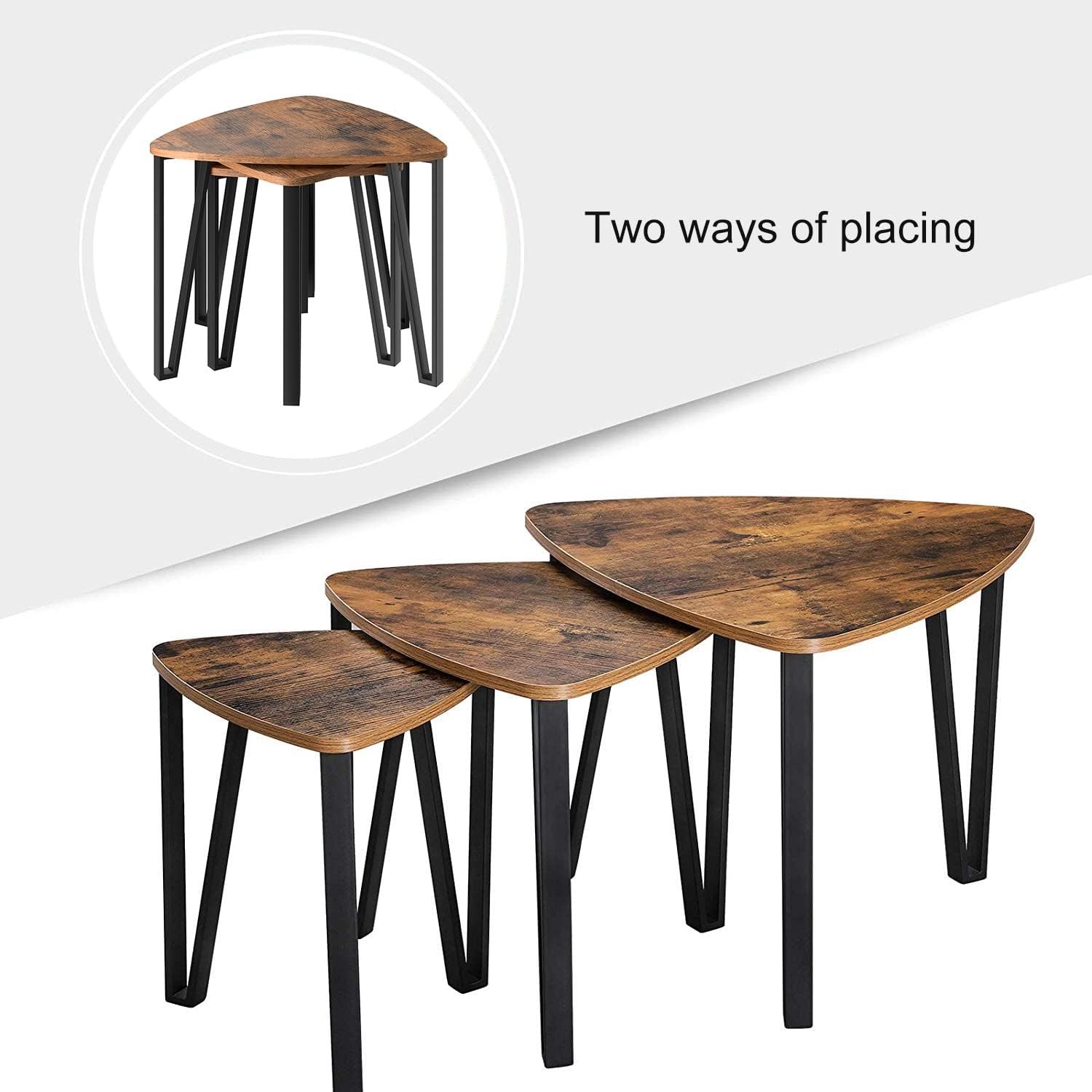 VASAGLE Industrial Nesting Coffee Table Rustic Brown and Black - Cosy Abode