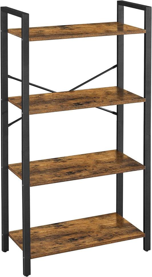 VASAGLE 4-Tier Bookshelf Storage Rack with Steel Frame for Living Room Office Study Hallway Industrial Style Rustic Brown and Black - Cosy Abode