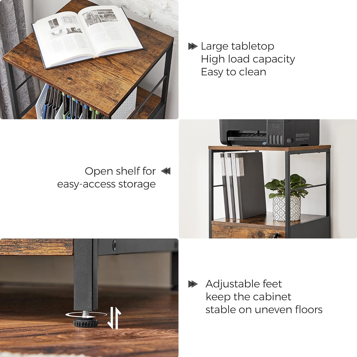 VASAGLE Filing Cabinet with 2 Drawers Rustic Brown and Black - Cosy Abode