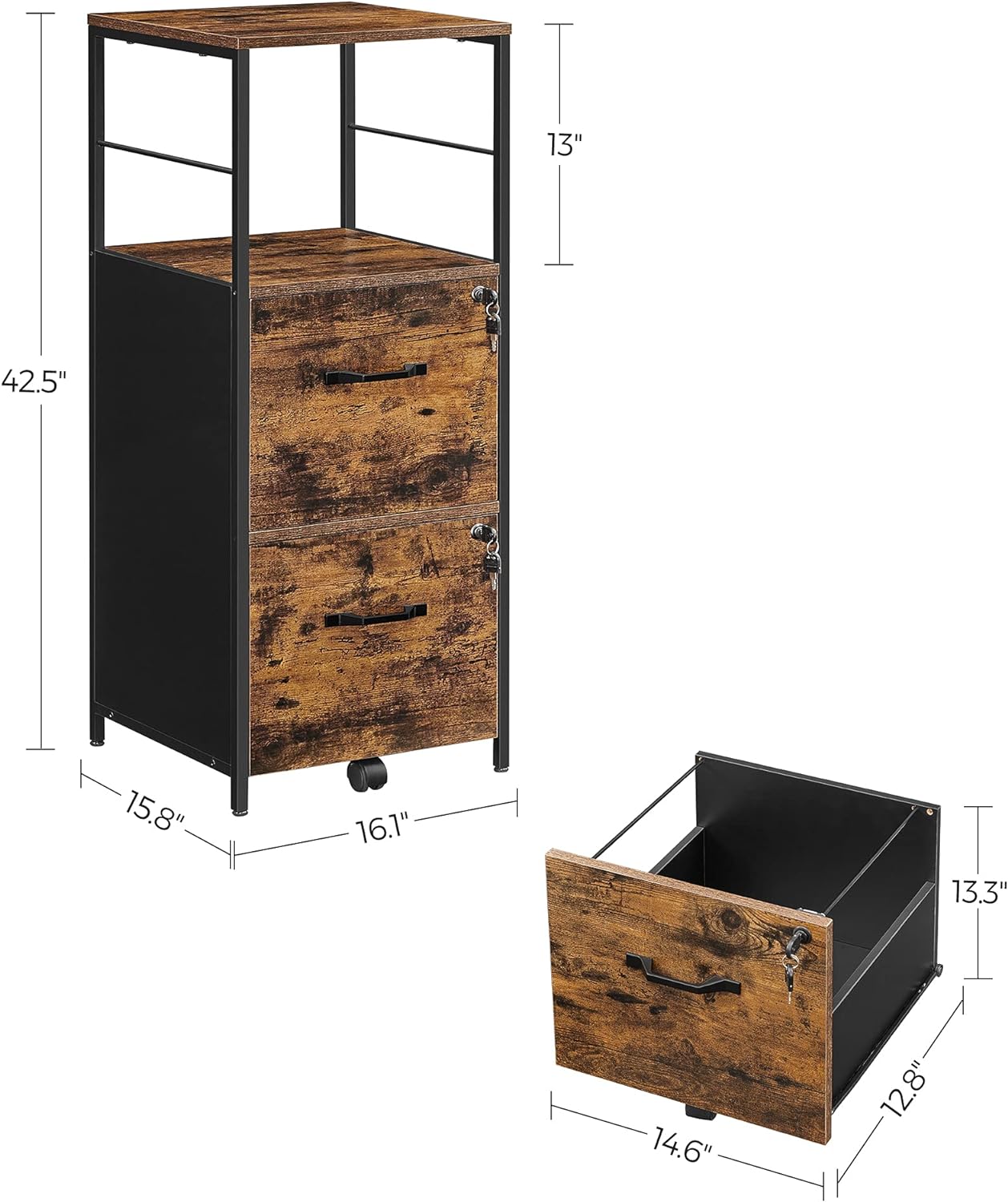 VASAGLE Filing Cabinet with 2 Drawers Rustic Brown and Black - Cosy Abode