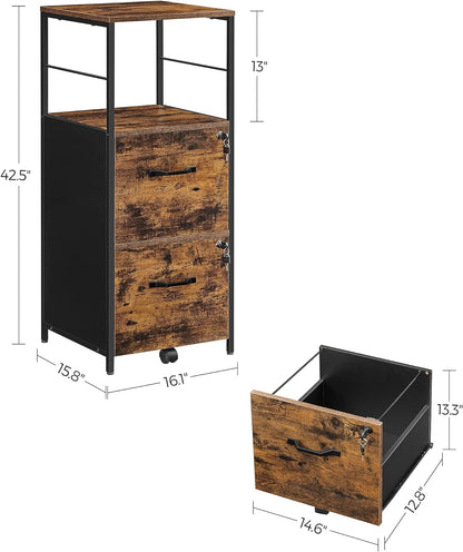 VASAGLE Filing Cabinet with 2 Drawers Rustic Brown and Black - Cosy Abode
