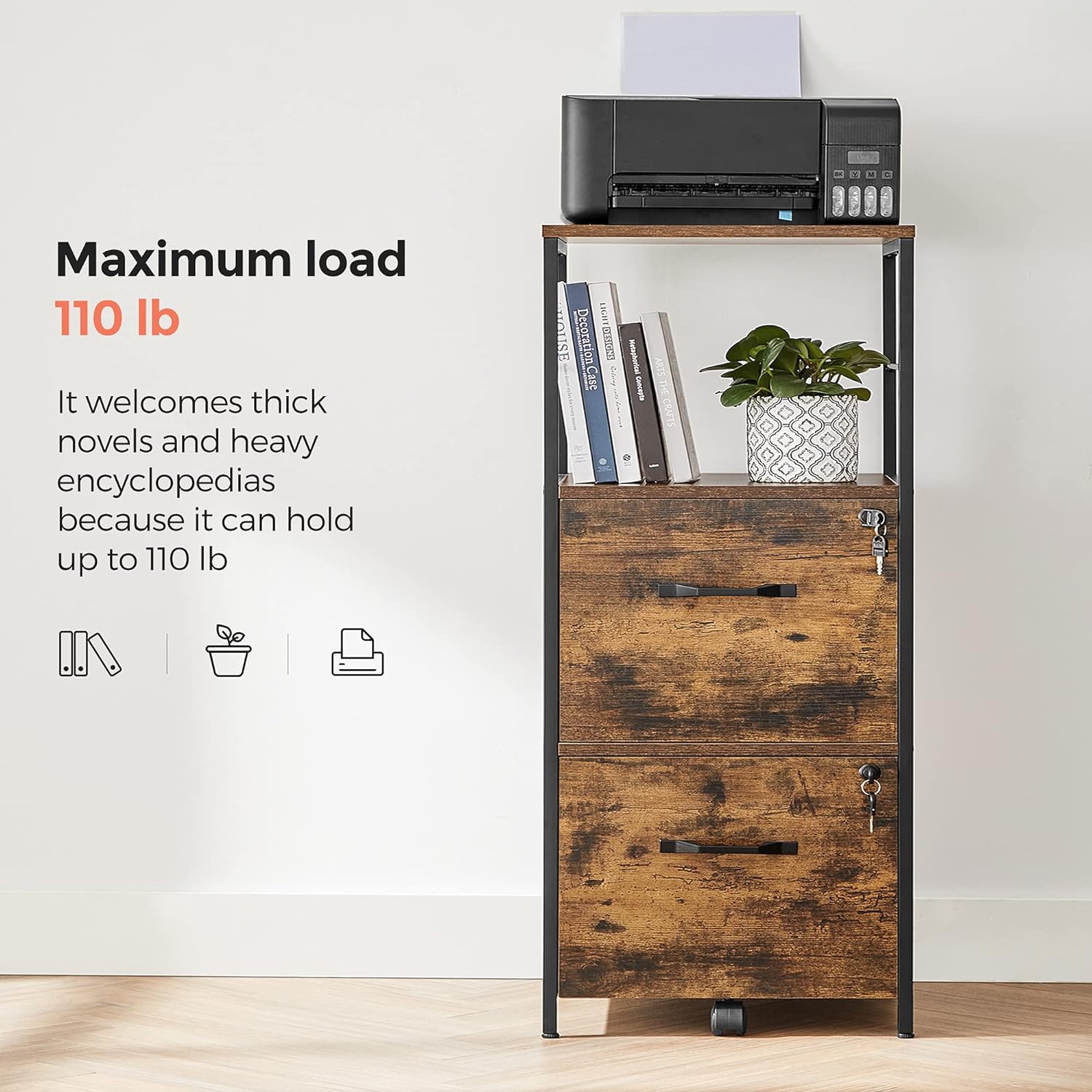 VASAGLE Filing Cabinet with 2 Drawers Rustic Brown and Black - Cosy Abode
