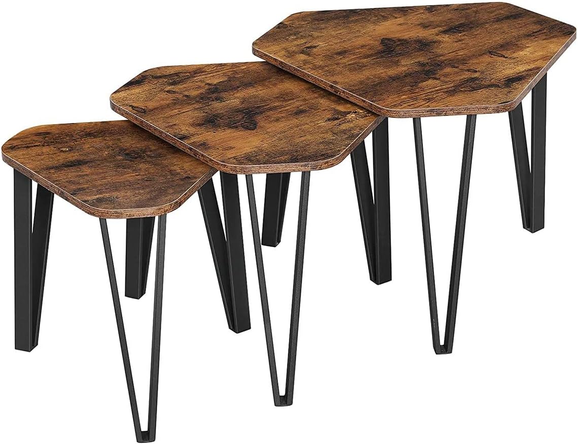 VASAGLE Nesting Coffee Table Set of 3 Rustic Brown and Black - Cosy Abode