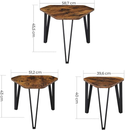 VASAGLE Nesting Coffee Table Set of 3 Rustic Brown and Black - Cosy Abode