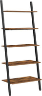 VASAGLE Industrial Ladder Shelf 5-Tier Bookshelf Rack Wall Shelf for Living Room Kitchen Office Stable Steel Leaning Against the Wall Rustic Brown and Black - Cosy Abode