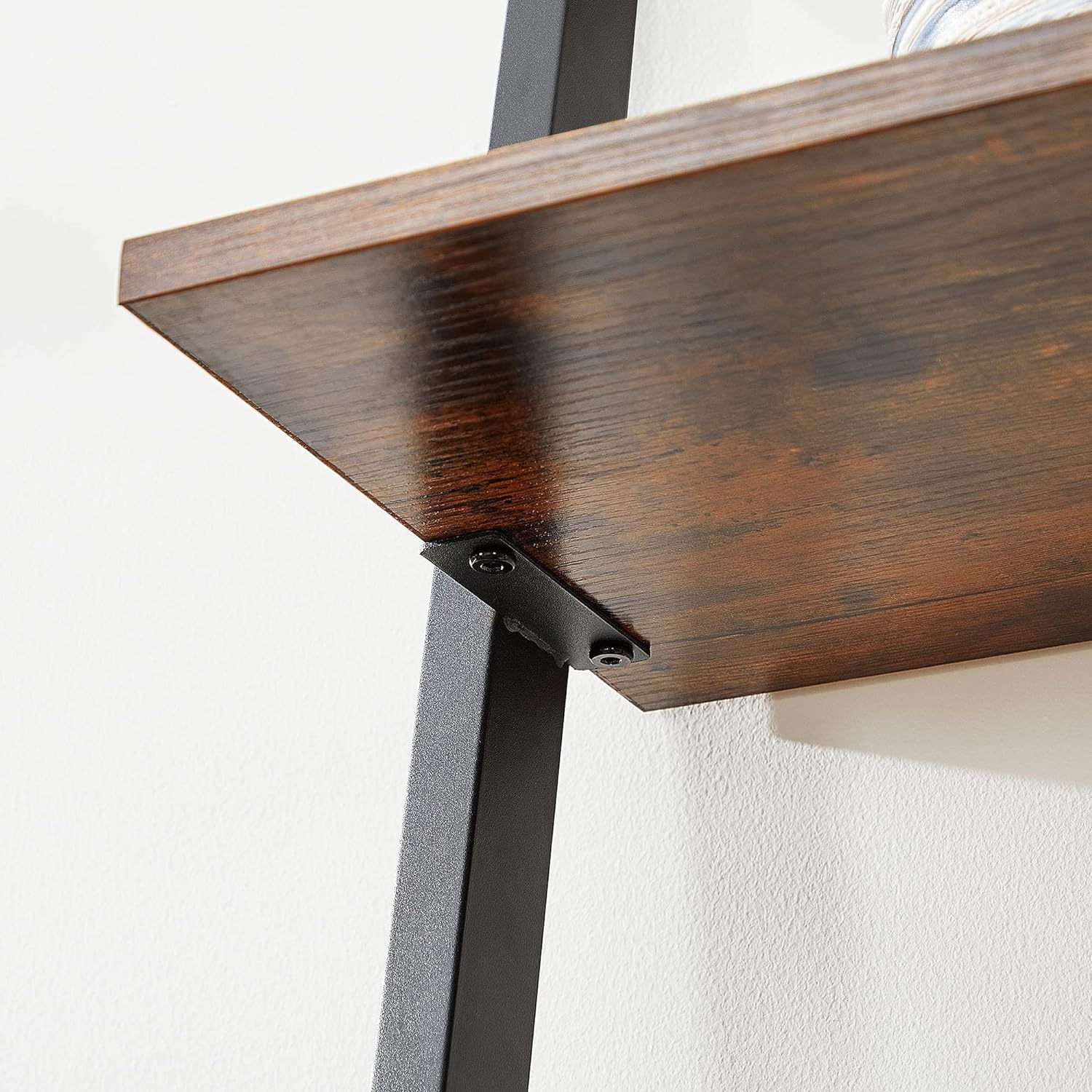 VASAGLE Industrial Ladder Shelf 5-Tier Bookshelf Rack Wall Shelf for Living Room Kitchen Office Stable Steel Leaning Against the Wall Rustic Brown and Black - Cosy Abode