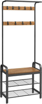 VASAGLE Coat Rack with Shoe Rack 183 cm Height Walnut Brown and Black - Cosy Abode