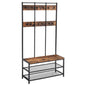 VASAGLE Large Coat Rack Stand Coat Tree with 12 Hooks and Shoe Bench Brown and Black - Cosy Abode