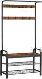 VASAGLE Coat Rack Hall Tree with Shoe Bench 3-in-1 Design Rustic Brown and Black - Cosy Abode
