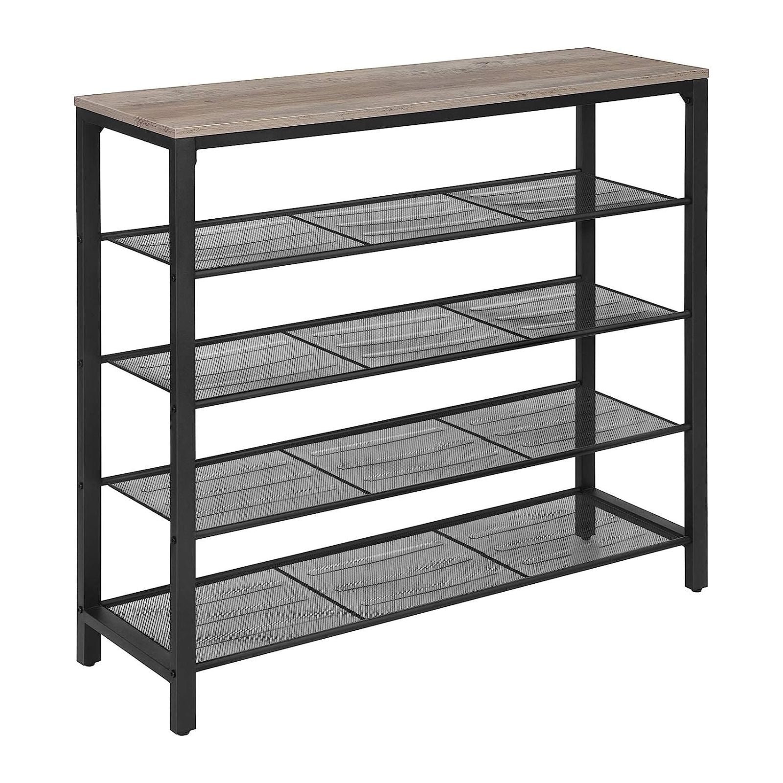 VASAGLE INDESTIC Shoe Rack Organizer with 4 Mesh Shelves Industrial Greige and Black - Cosy Abode