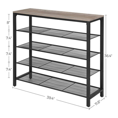 VASAGLE INDESTIC Shoe Rack Organizer with 4 Mesh Shelves Industrial Greige and Black - Cosy Abode