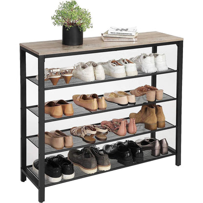 VASAGLE INDESTIC Shoe Rack Organizer with 4 Mesh Shelves Industrial Greige and Black - Cosy Abode
