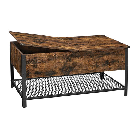 VASAGLE Coffee Table With Folding Top Rustic Brown Black - Cosy Abode