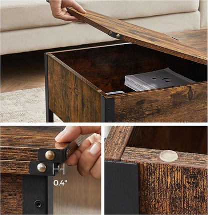 VASAGLE Coffee Table With Folding Top Rustic Brown Black - Cosy Abode