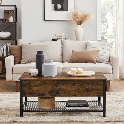 VASAGLE Coffee Table With Folding Top Rustic Brown Black - Cosy Abode