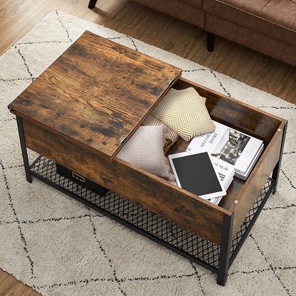 VASAGLE Coffee Table With Folding Top Rustic Brown Black - Cosy Abode