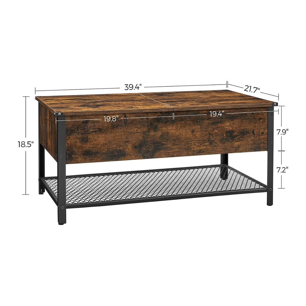VASAGLE Coffee Table With Folding Top Rustic Brown Black - Cosy Abode