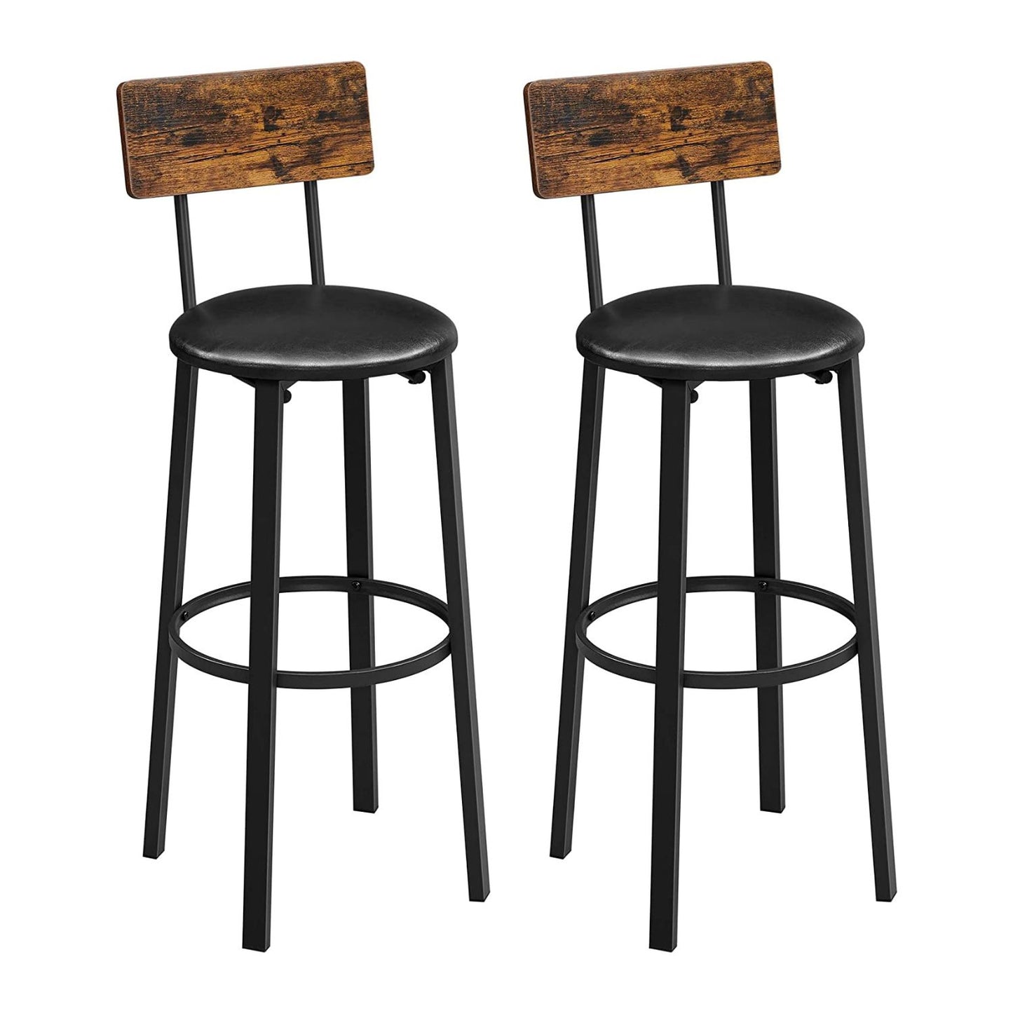 VASAGLE Set of 2 Bar Stools with Footrest PU Cover Vintage Brown Black - Cosy Abode