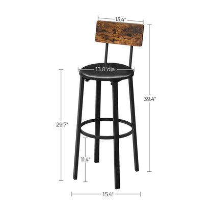 VASAGLE Set of 2 Bar Stools with Footrest PU Cover Vintage Brown Black - Cosy Abode