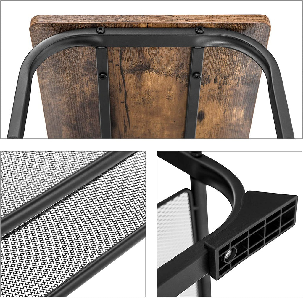 VASAGLE Shoe Bench with 2 Mesh Shelves Rounded Iron Frame Industrial Rustic Brown - Cosy Abode