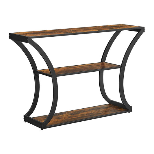 VASAGLE Console Table with Curved Frames with 2 Open Shelves Rustic Brown and Black - Cosy Abode