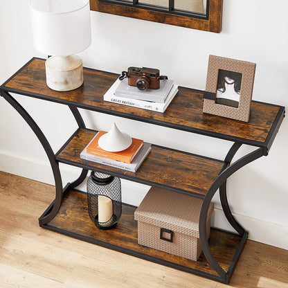 VASAGLE Console Table with Curved Frames with 2 Open Shelves Rustic Brown and Black - Cosy Abode