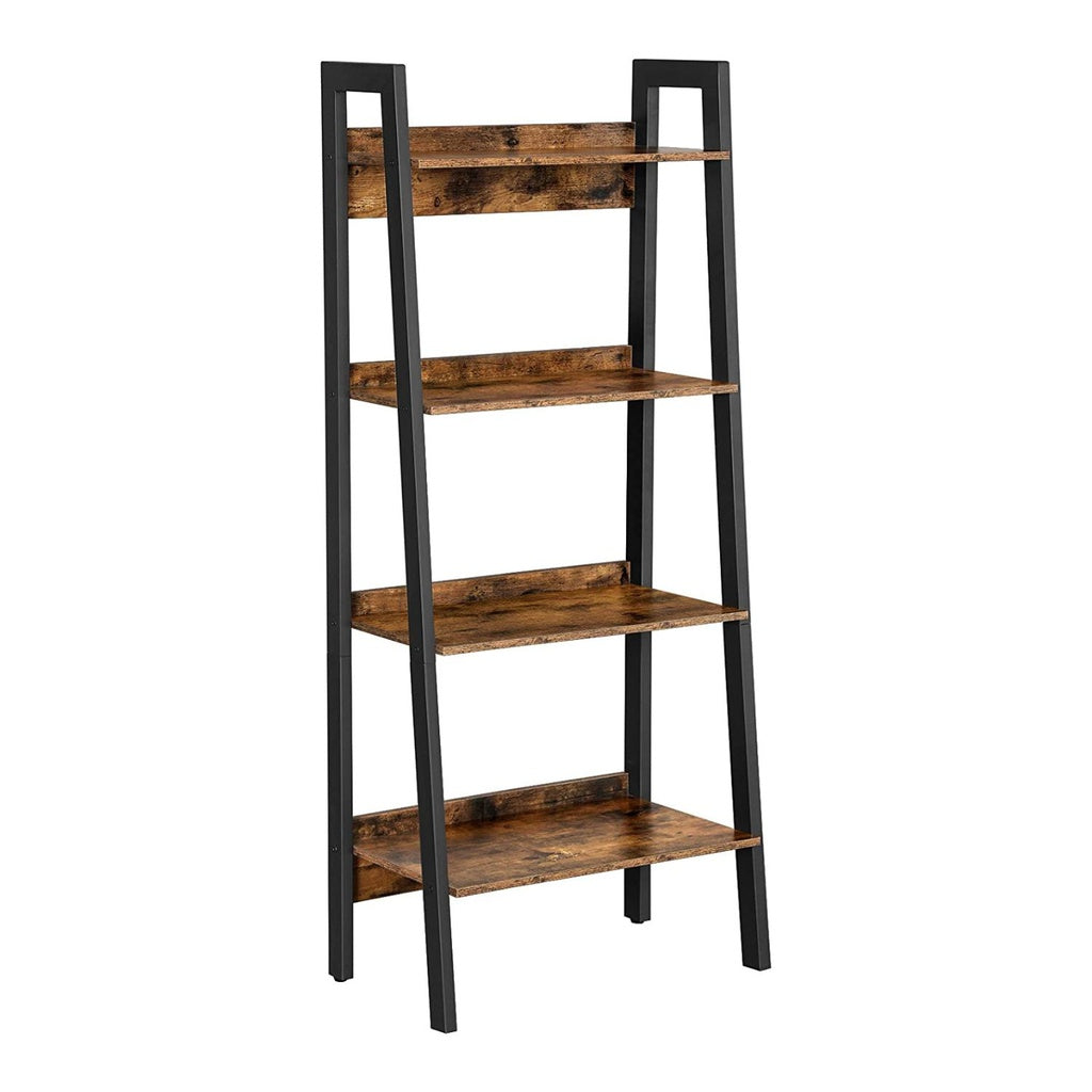 VASAGLE Ladder Shelf 4-Tier Home Office Bookshelf Metal Frame Industrial Rustic Brown and Black - Cosy Abode