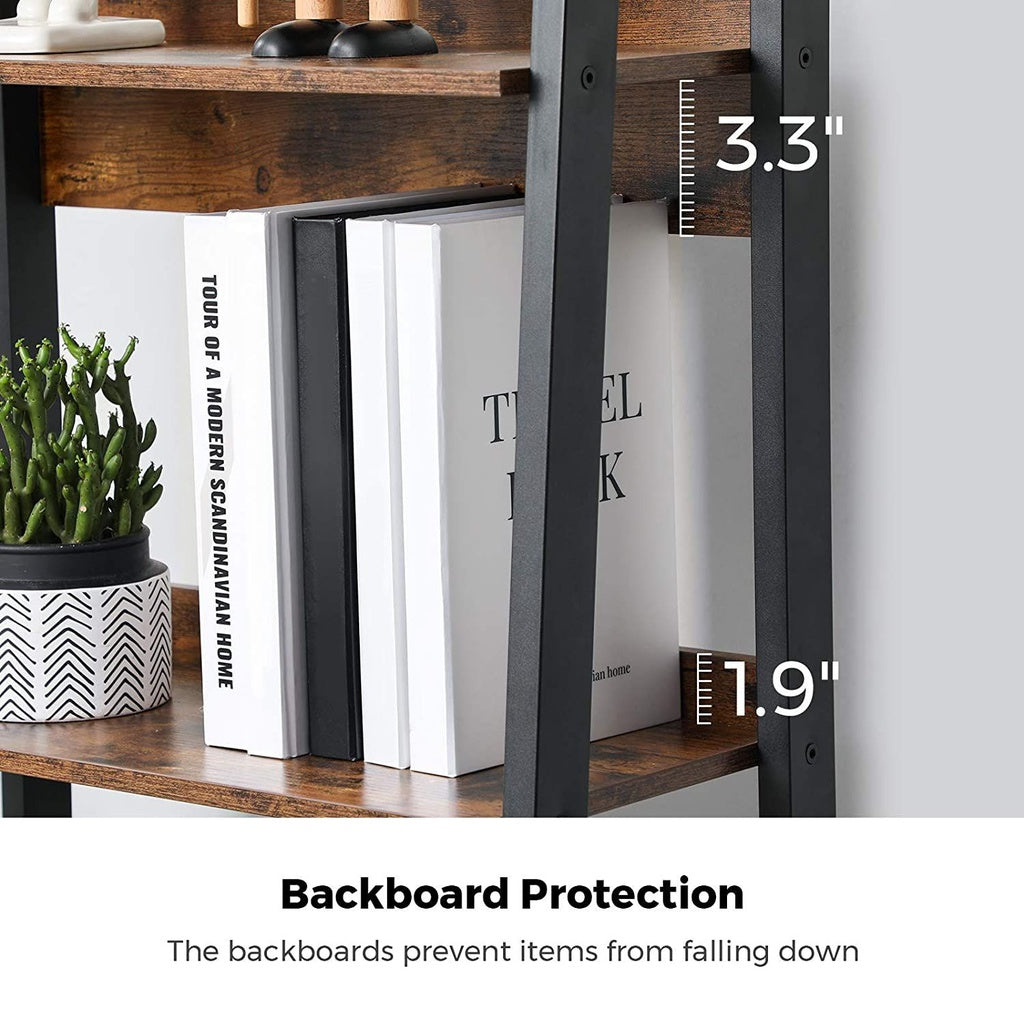 VASAGLE Ladder Shelf 4-Tier Home Office Bookshelf Metal Frame Industrial Rustic Brown and Black - Cosy Abode