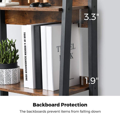 VASAGLE Ladder Shelf 4-Tier Home Office Bookshelf Metal Frame Industrial Rustic Brown and Black - Cosy Abode
