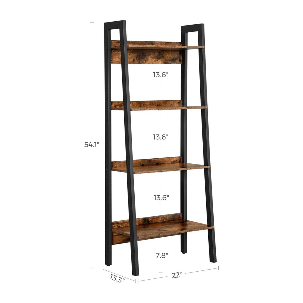 VASAGLE Ladder Shelf 4-Tier Home Office Bookshelf Metal Frame Industrial Rustic Brown and Black - Cosy Abode