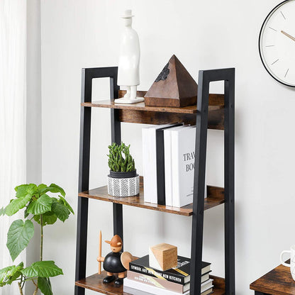 VASAGLE Ladder Shelf 4-Tier Home Office Bookshelf Metal Frame Industrial Rustic Brown and Black - Cosy Abode