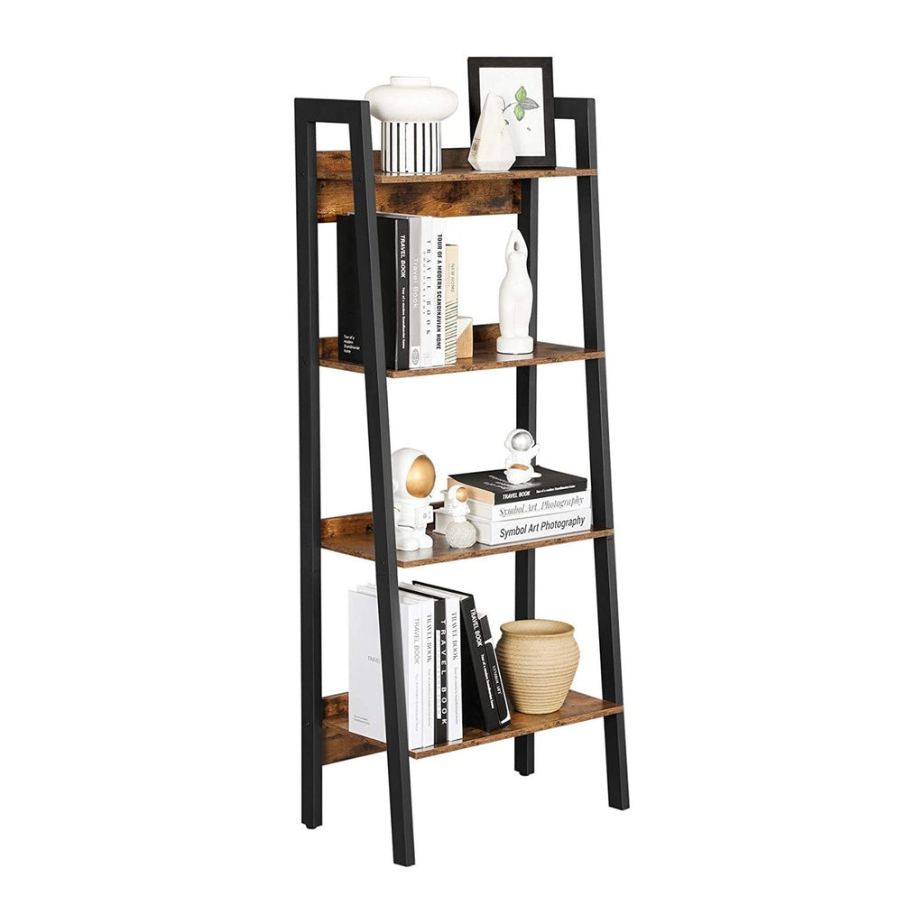 VASAGLE Ladder Shelf 4-Tier Home Office Bookshelf Metal Frame Industrial Rustic Brown and Black - Cosy Abode