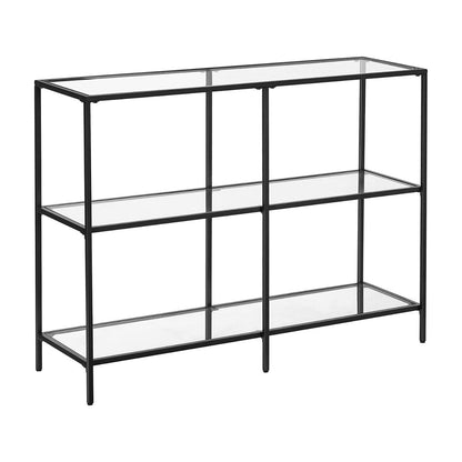 VASAGLE Storage Rack Console Sofa Table with 3 Shelves Steel Frame Tempered Glass Shelf Modern Style Black - Cosy Abode