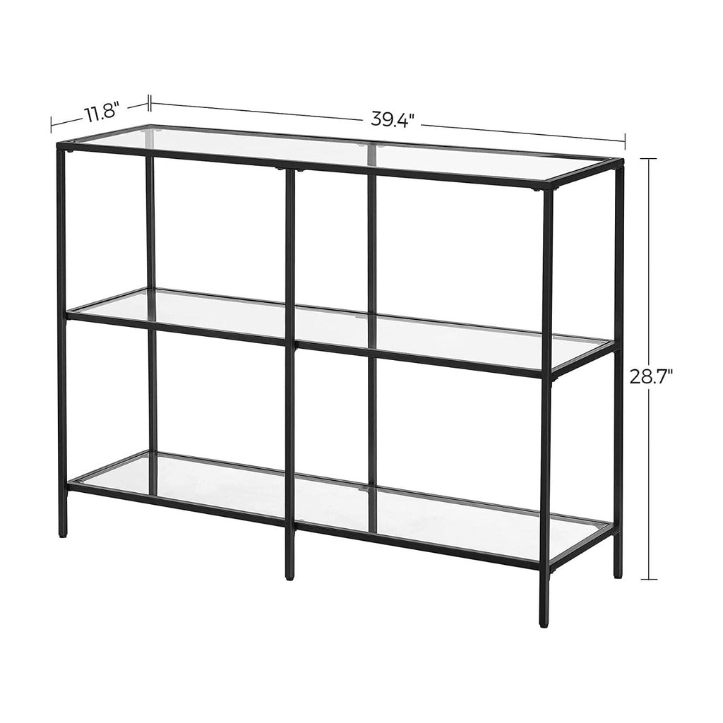 VASAGLE Storage Rack Console Sofa Table with 3 Shelves Steel Frame Tempered Glass Shelf Modern Style Black - Cosy Abode