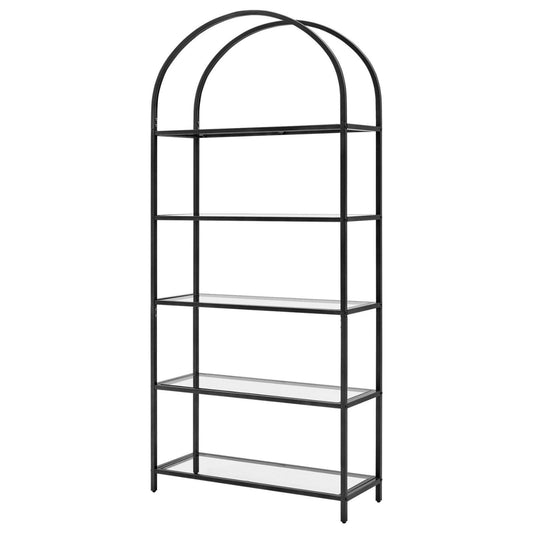 VASAGLE Bookshelf 5 Tier Tempered Glass with Metal Frame - Black - Cosy Abode