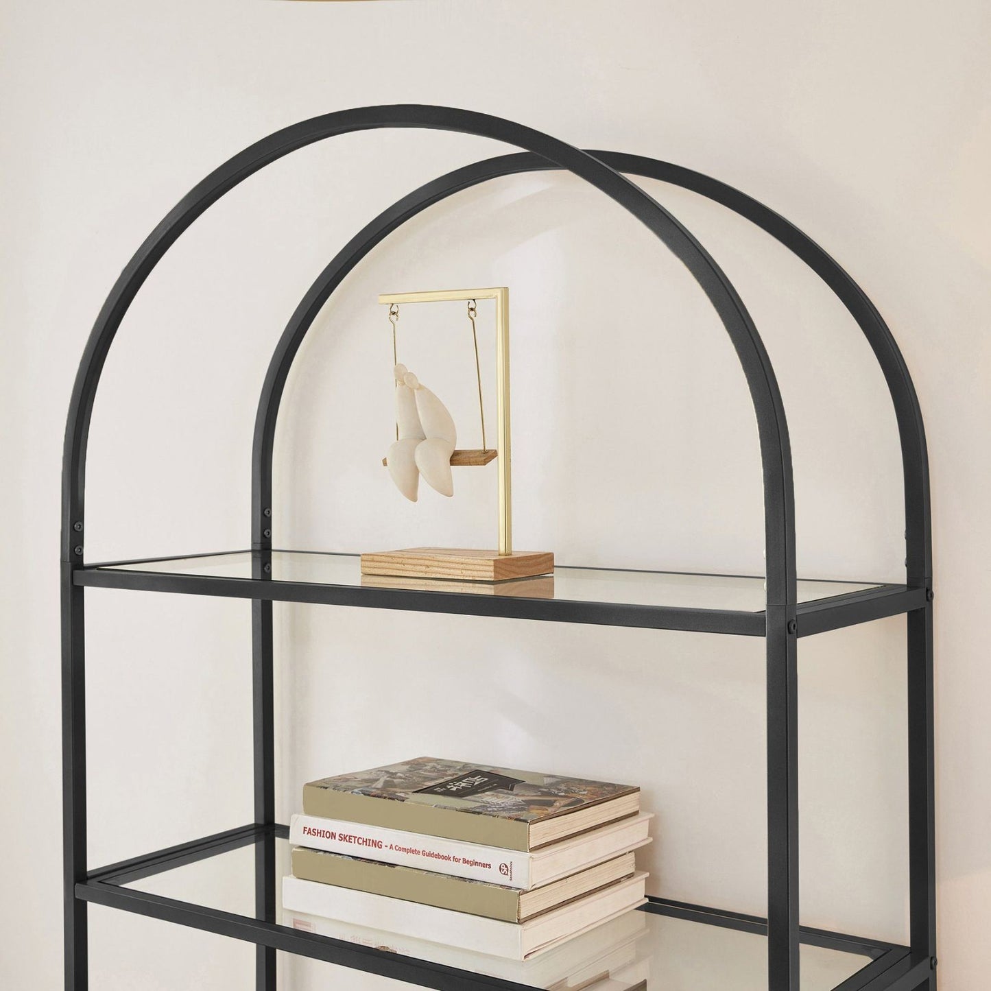 VASAGLE Bookshelf 5 Tier Tempered Glass with Metal Frame - Black - Cosy Abode