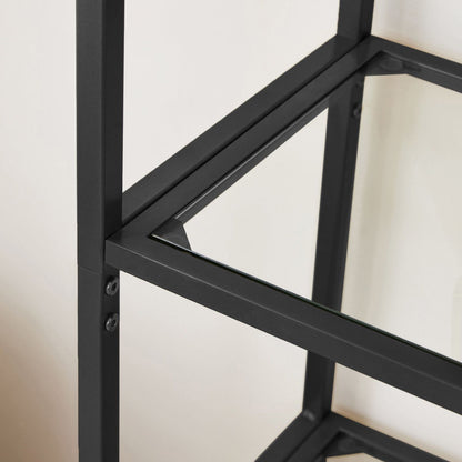 VASAGLE Bookshelf 5 Tier Tempered Glass with Metal Frame - Black - Cosy Abode