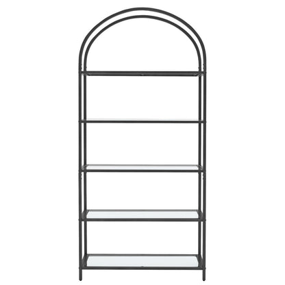VASAGLE Bookshelf 5 Tier Tempered Glass with Metal Frame - Black - Cosy Abode