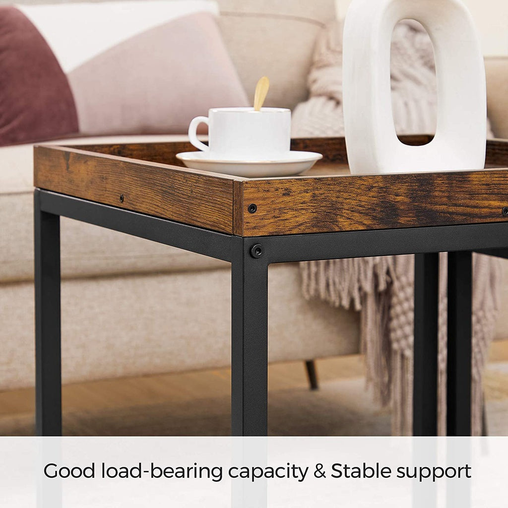 VASAGLE Set of 2 Coffee Tables with Raised Edges Nesting Tables Industrial Rustic Brown and Black - Cosy Abode