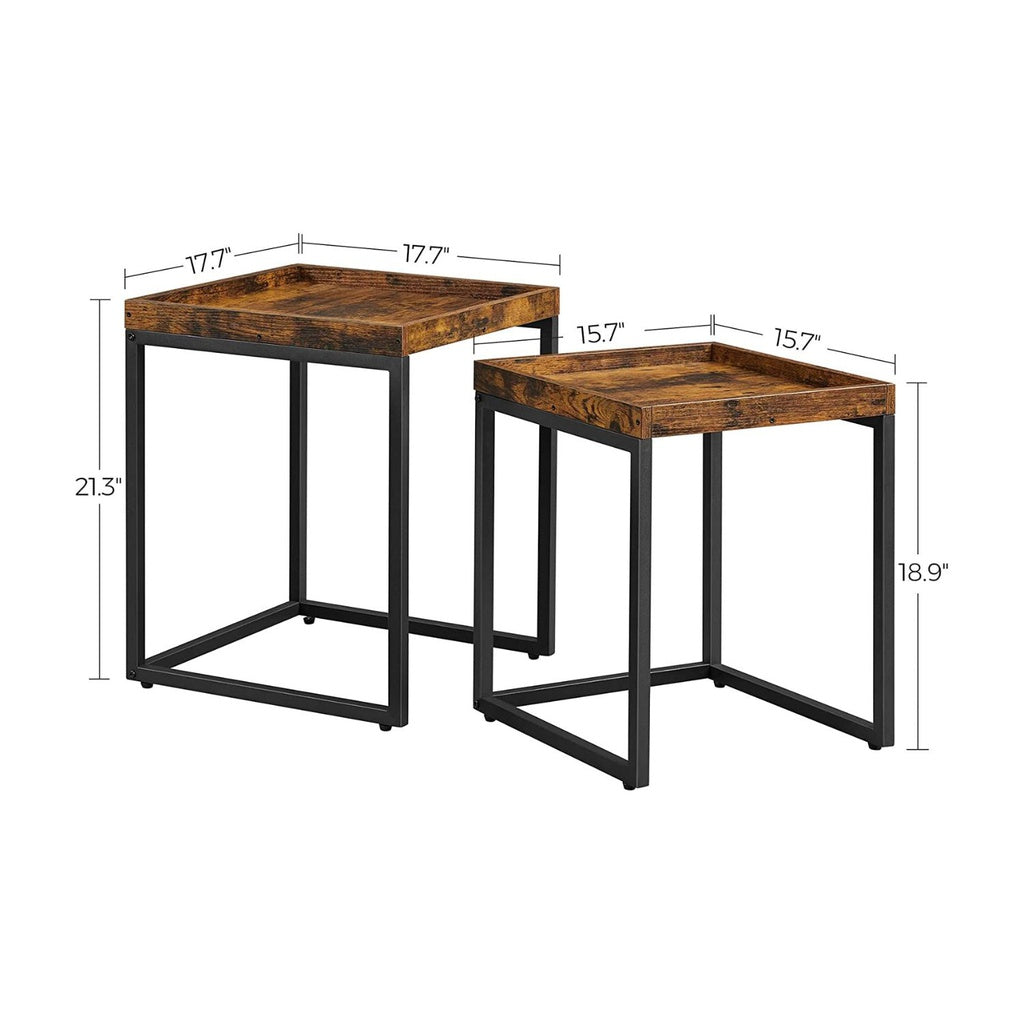 VASAGLE Set of 2 Coffee Tables with Raised Edges Nesting Tables Industrial Rustic Brown and Black - Cosy Abode