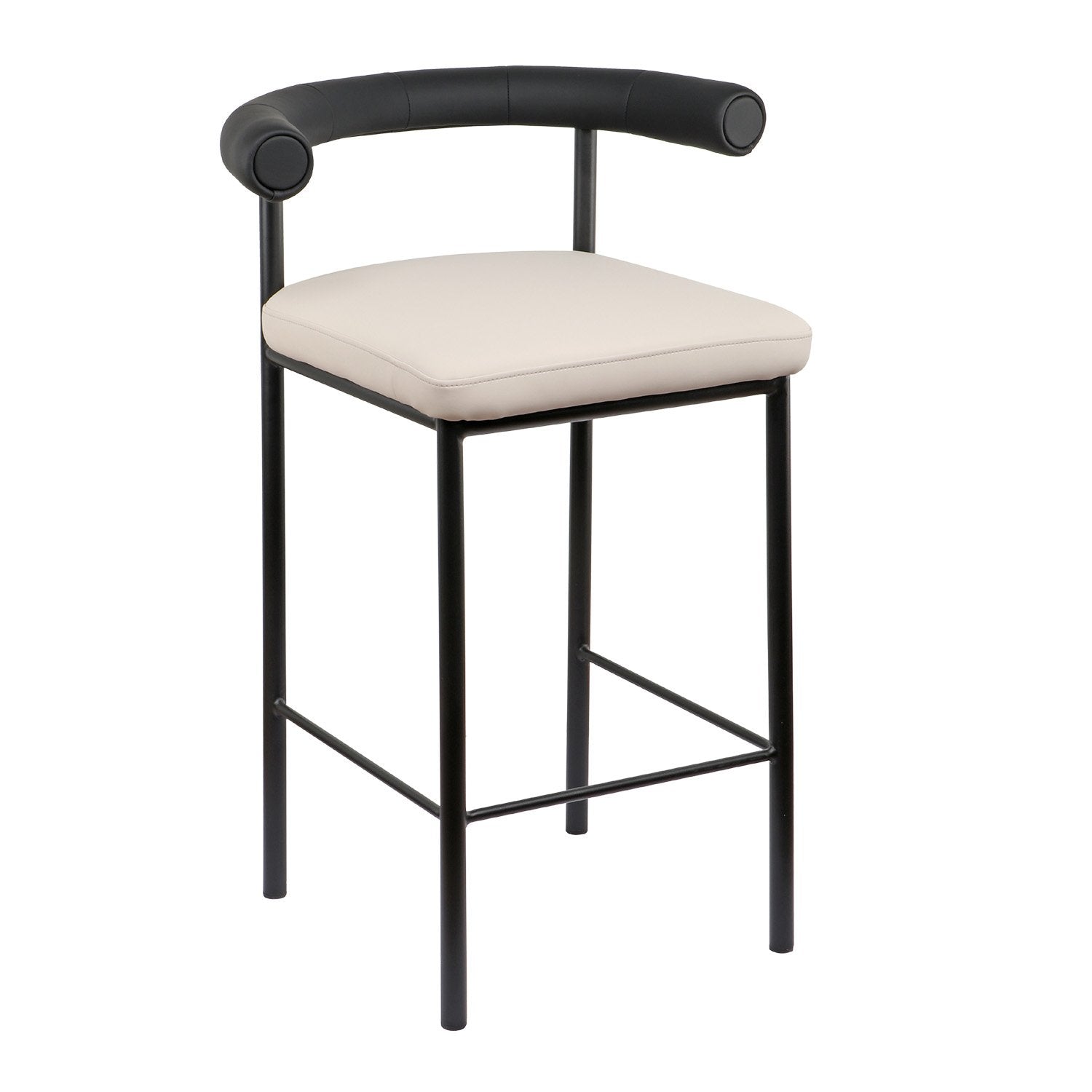 Sarantino Cedric Bar Stool W/ High-density Foam Upholstered In PU Leather Sturdy Iron Frame In Black And Beige - Cosy Abode