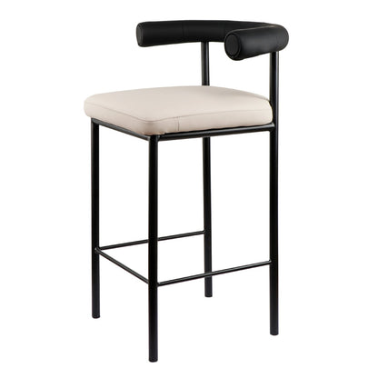 Sarantino Cedric Bar Stool W/ High-density Foam Upholstered In PU Leather Sturdy Iron Frame In Black And Beige - Cosy Abode