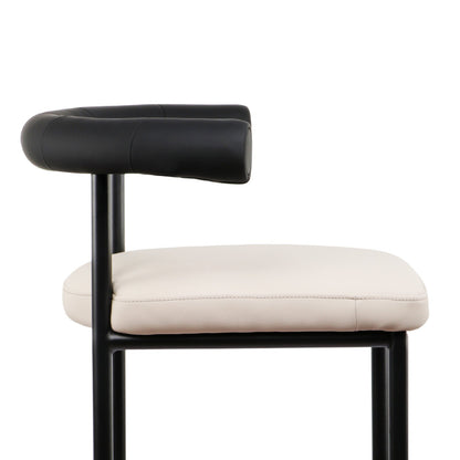 Sarantino Cedric Bar Stool W/ High-density Foam Upholstered In PU Leather Sturdy Iron Frame In Black And Beige - Cosy Abode