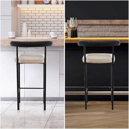 Sarantino Cedric Bar Stool W/ High-density Foam Upholstered In PU Leather Sturdy Iron Frame In Black And Beige - Cosy Abode