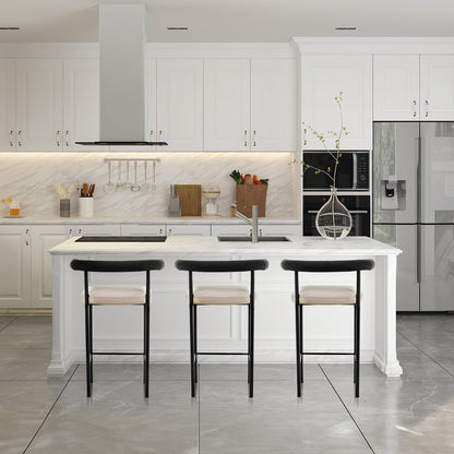 Sarantino Cedric Bar Stool W/ High-density Foam Upholstered In PU Leather Sturdy Iron Frame In Black And Beige - Cosy Abode