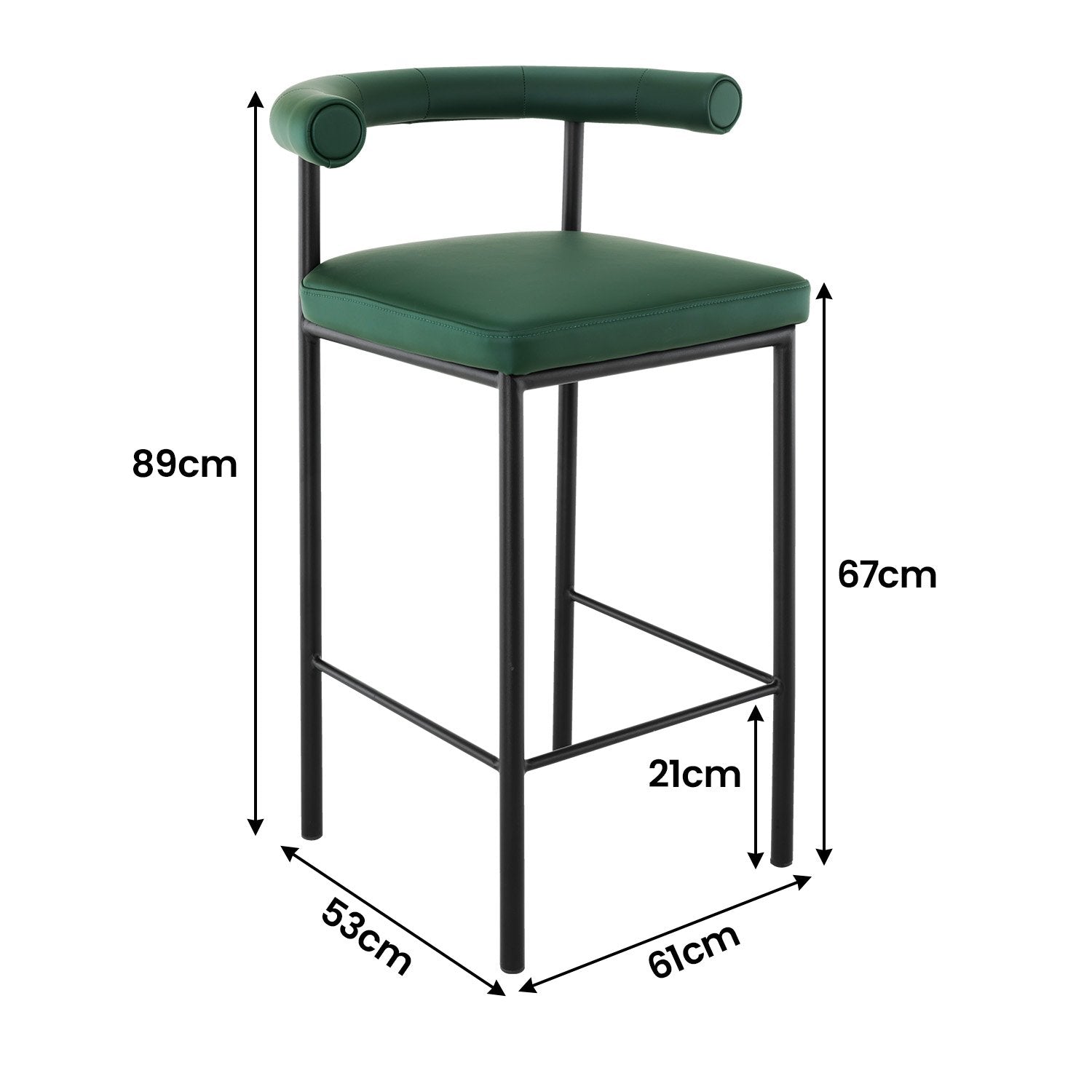 Sarantino Cedric Bar Stool W/ High-density Foam Upholstered In Pu Leather Sturdy Iron Frame Green - Cosy Abode