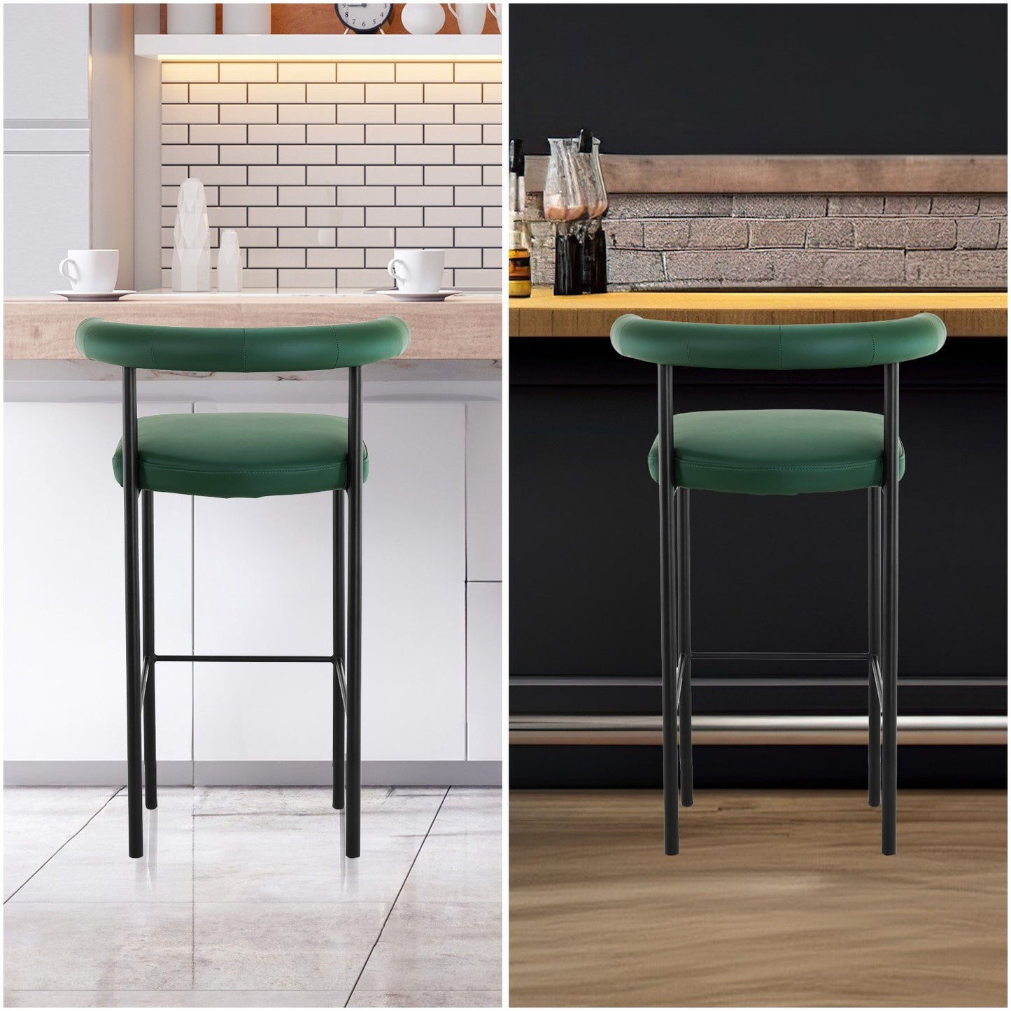 Sarantino Cedric Bar Stool W/ High-density Foam Upholstered In Pu Leather Sturdy Iron Frame Green - Cosy Abode