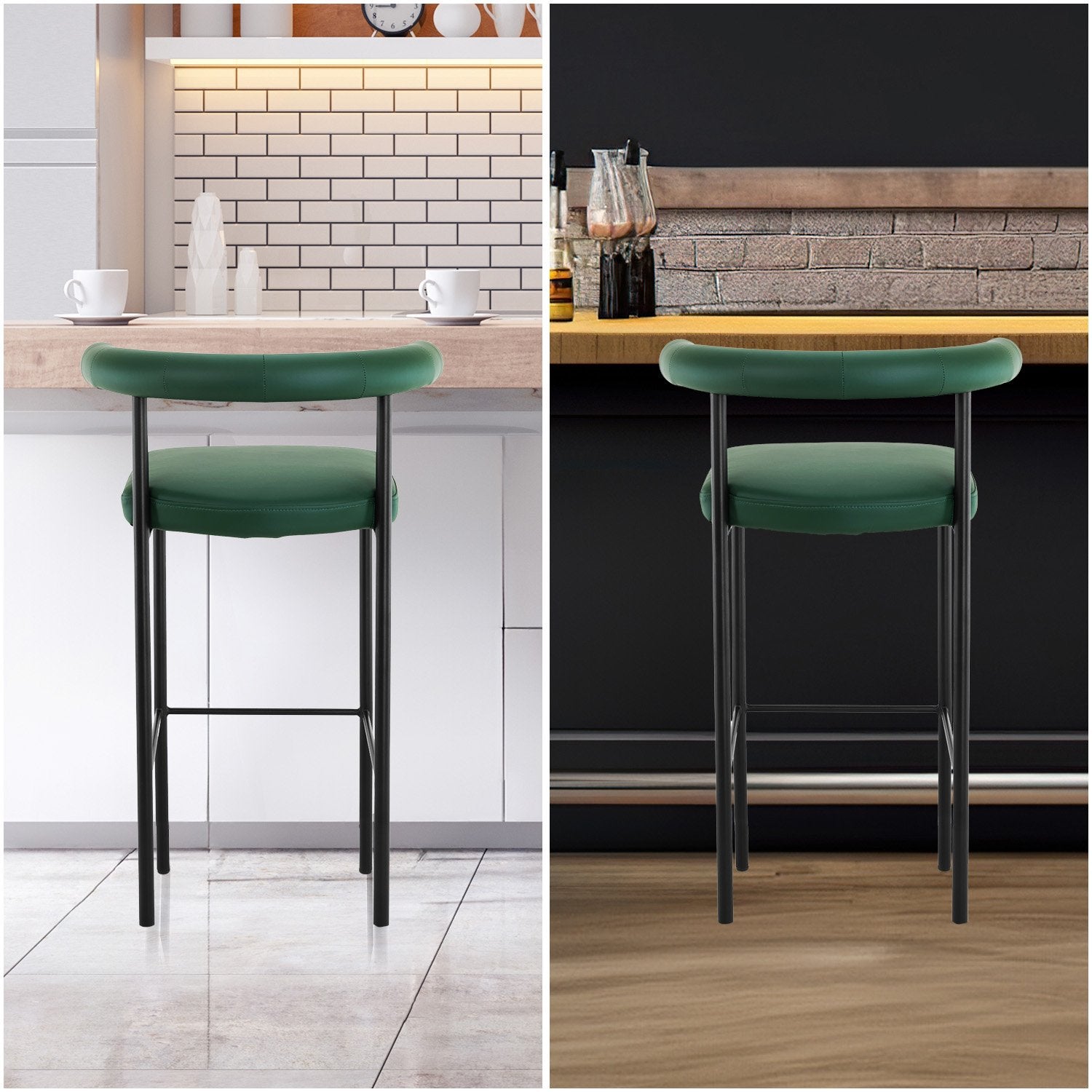Sarantino Cedric Bar Stool W/ High-density Foam Upholstered In Pu Leather Sturdy Iron Frame Green - Cosy Abode
