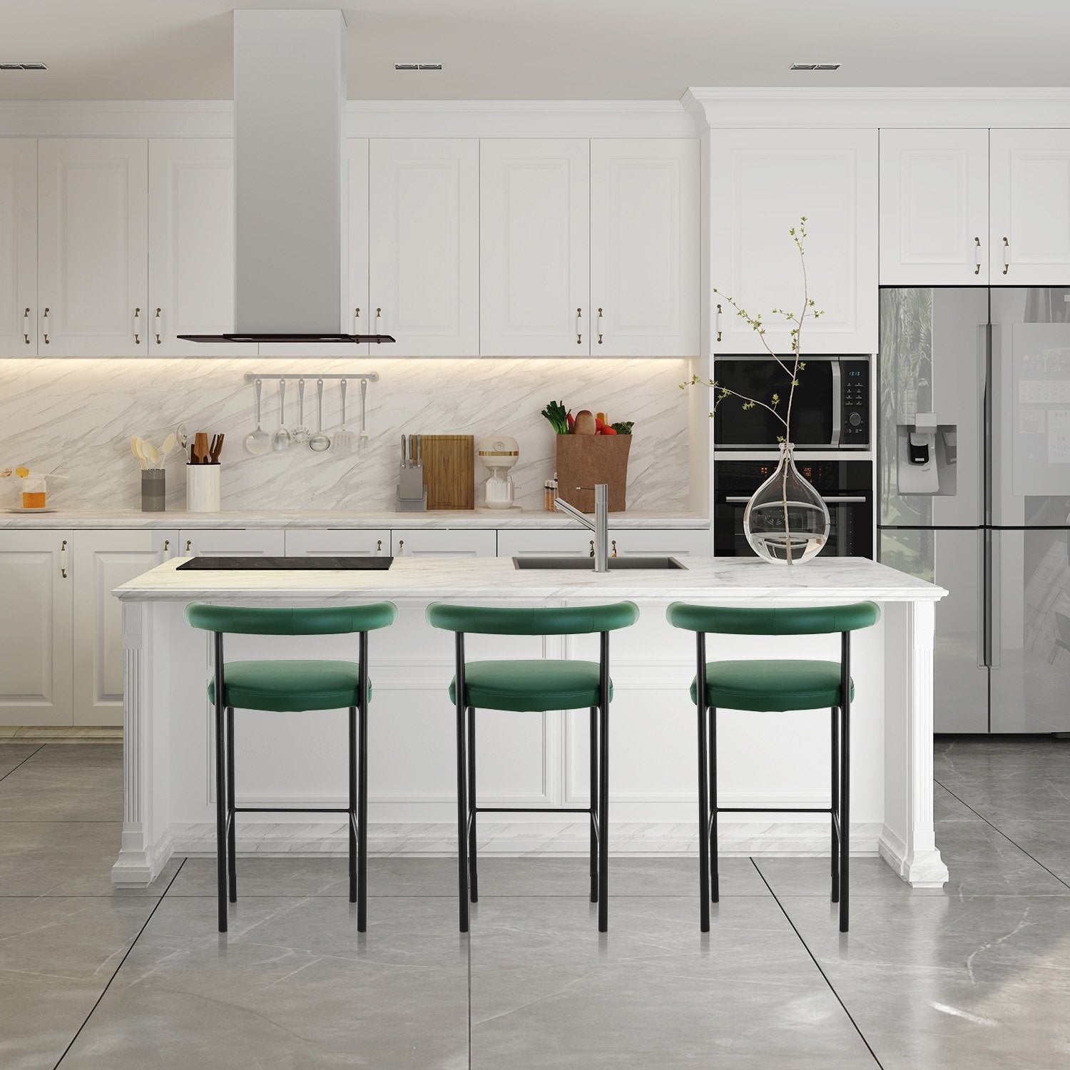 Sarantino Cedric Bar Stool W/ High-density Foam Upholstered In Pu Leather Sturdy Iron Frame Green - Cosy Abode